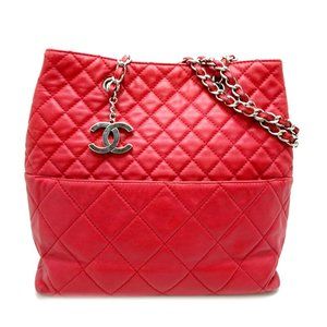 CHANEL Red Lambskin Leather Tote Bag